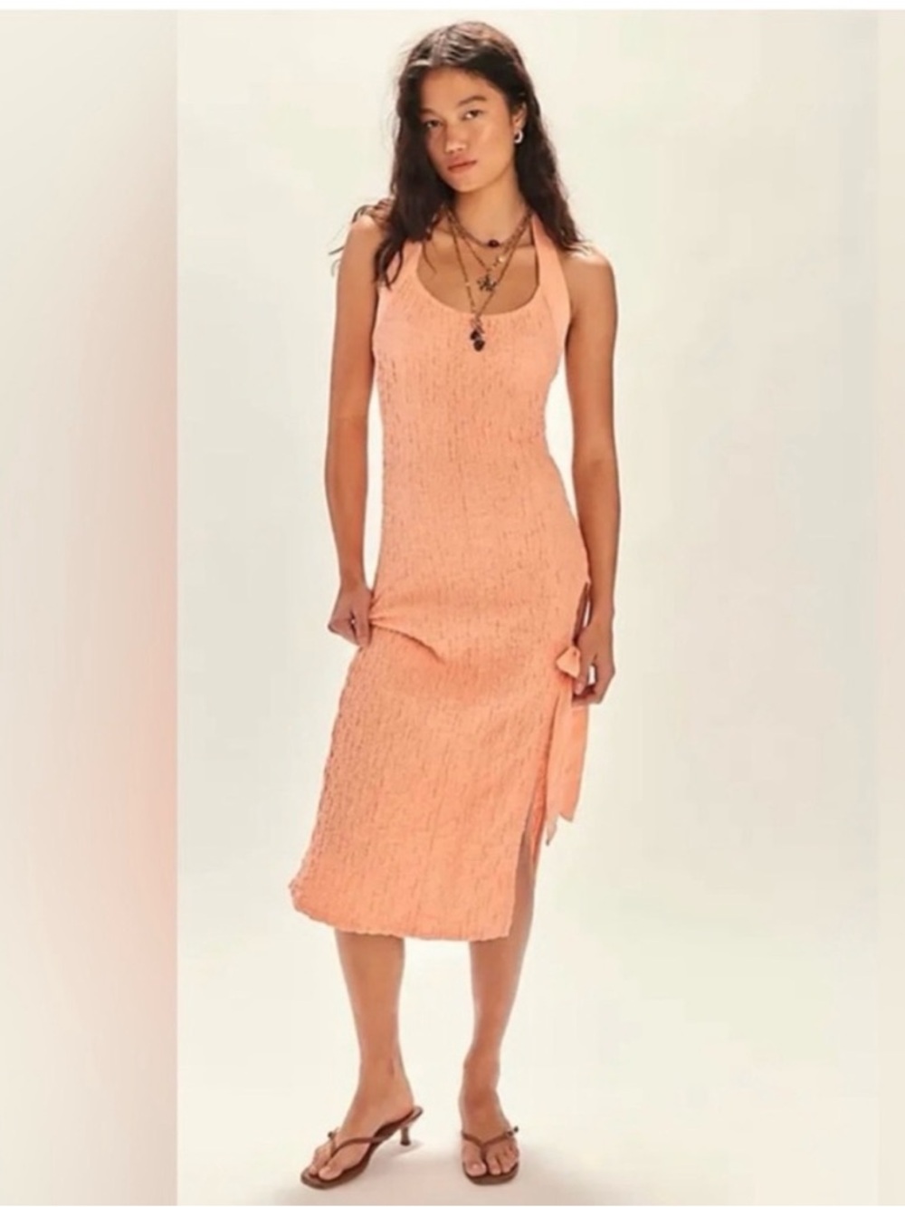 Free People free-est Sea Foam Midi Dress, Peach, M, NWOT